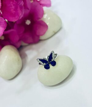 92.5 Pure Silver Blue Butterfly Finger Ring (Size-9)