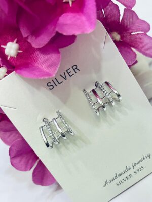 92.5 Pure Silver Stylish Stripe AD Stone Eartops