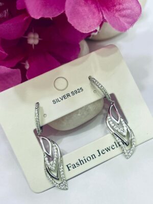 92.5 Pure Silver Hanging Kolka Leaf Design AD Stone Earrings