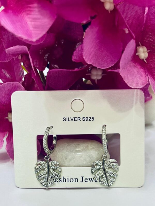 92.5 Pure Silver Hanging Leaf Design AD Stone Earrings