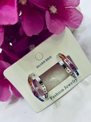 92.5 Pure Silver Round Shape Multi Colour AD Stone Earrings