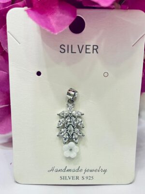 92.5 Pure Silver AD Stone Leaf Flower Pendant