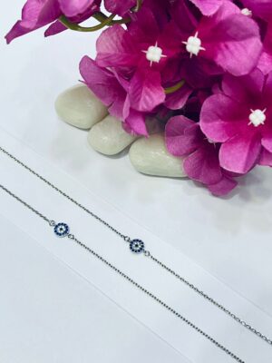 92.5 Pure Silver Round Shape Blue AD Stone Payal