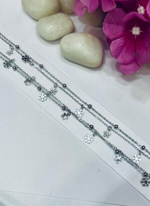 92.5 Pure Silver Double Line Flower Ball Design Payal