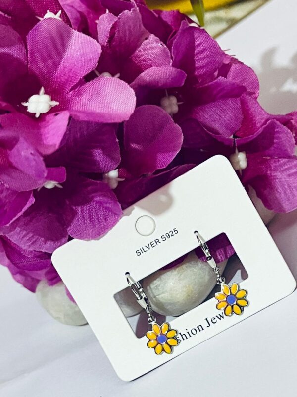92.5 Pure Silver Hanging Yellow Flower Design Earrings