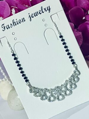 92.5 Pure Silver AD Stone Flower Heart Design Mangalsutra