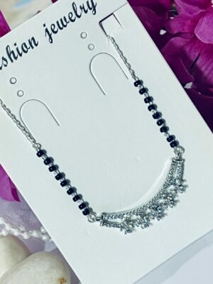 92.5 Pure Silver AD Stone Flower Design Mangalsutra
