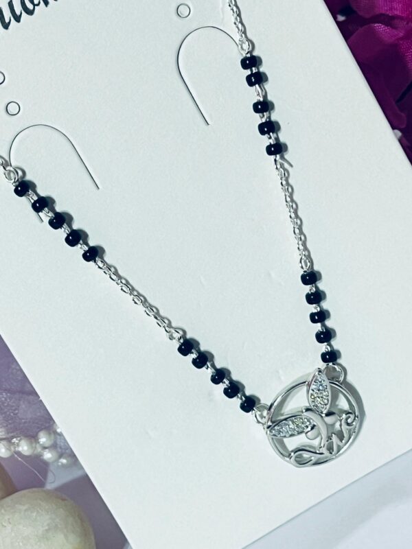 92.5 Pure Silver Round Shape AD Stone Butterfly Mangalsutra