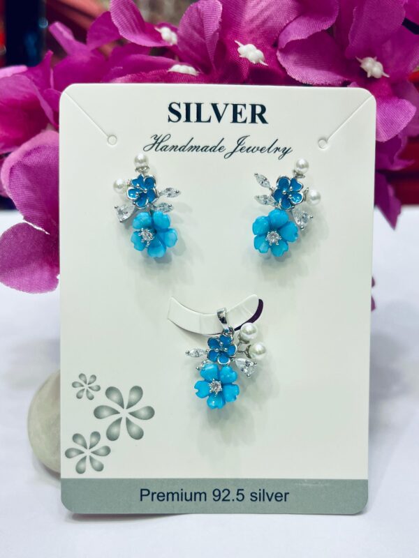 WhatsApp Image 2026-06-25 at 8.22.13 PM 92.5 Pure Silver Blue MOP Flower Pendant With Eartops (Without Chain)