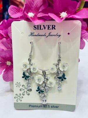 WhatsApp Image 2026-06-25 at 8.33.25 PM 92.5 Pure Silver MOP Flower Pendant With Hanging Earrings (Without Chain)