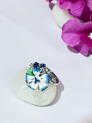 WhatsApp Image 2026-06-26 at 7.58.31 PM (2) 92.5 Pure Silver Premium White Blue Flower Adjustable Finger Ring
