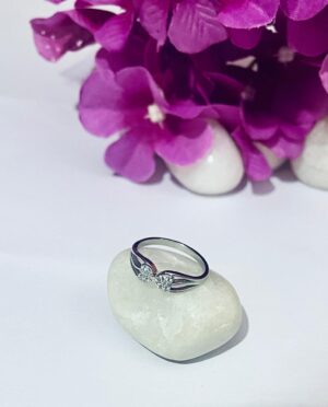 92.5 Pure Silver Stylish AD Stone Bow Finger Ring (Size-13)