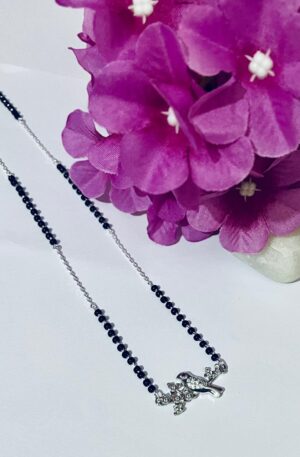 92.5 Pure Silver AD Stone Flower Bird Design Mangalsutra