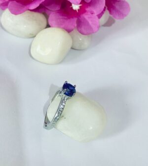 92.5 Pure Silver Premium Blue AD Fashin Solitaire Finger Ring (Size-15)