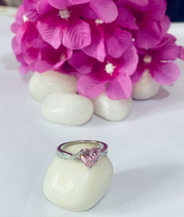 92.5 Pure Silver Premium Pink AD Fashin Solitaire Finger Ring (Size-12-17)