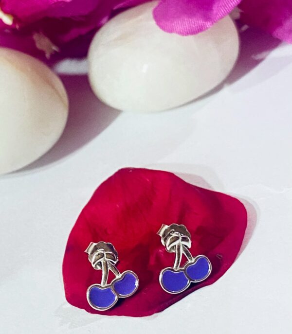 92.5 Pure Silver Blue Strawberry Design Ear Tops
