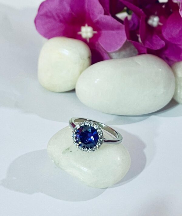 92.5 Pure Silver Premium Blue Stone Finger Ring (Size- 12)