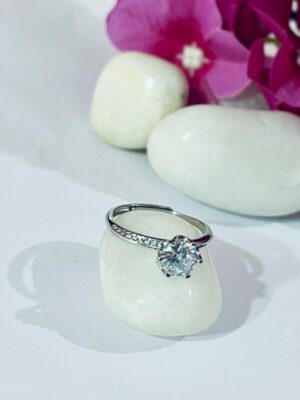 92.5 Pure Silver Premium Pink Bravia Finger Ring (Size-15)