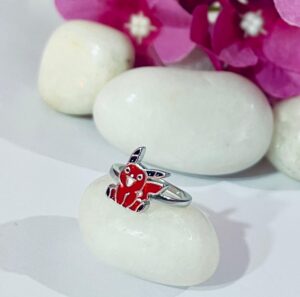 92.5 Pure Silver Bunny Design Baby Finger Ring (Size-4)