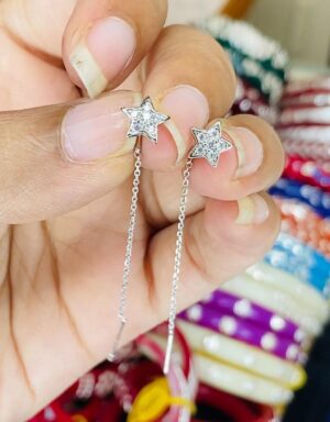 92.5 Pure Silver Premium Star Design Sui Dhaga Earrings