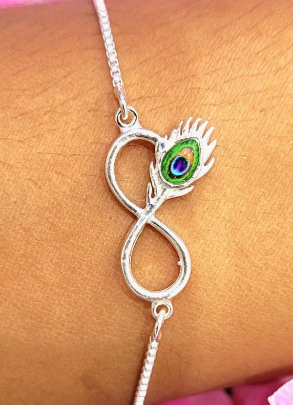 WhatsApp Image 2026-08-24 at 3.19.19 PM 92.5 Pure Silver Premium Infinity Design Peacock Feather Bracelet