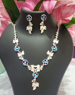 WhatsApp Image 2026-08-28 at 12.09.55 PM 92.5 Pure Silver Floral Leaf Minakari Necklace With Earrings