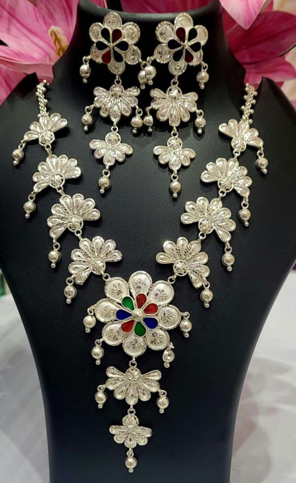WhatsApp Image 2026-09-03 at 1.19.39 PM 92.5 Pure Silver Flower Design Minakari Necklace With Earrings