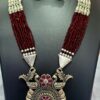 92.5 Pure Silver Oxidize Design Red Beads Long Sitahar With Jhumka
