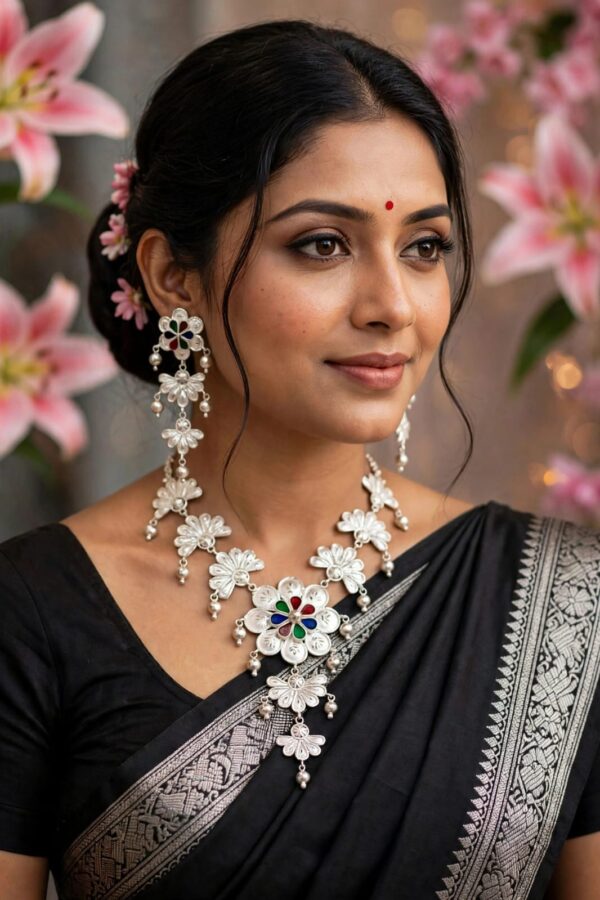WhatsApp Image 2026-09-03 at 4.37.04 PM 92.5 Pure Silver Flower Design Minakari Necklace With Earrings