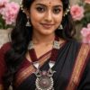 92.5 Pure Silver Oxidize Design Red Beads Long Sitahar With Jhumka