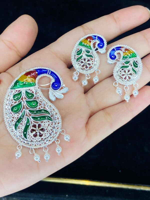 92.5 Pure Silver Peacock Kolka Design Pendant With Eartops