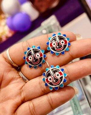 WhatsApp Image 2026-09-08 at 9.18.36 PM 92.5 Pure Silver Jagonnath Blue Minakari Pendant With Eartops